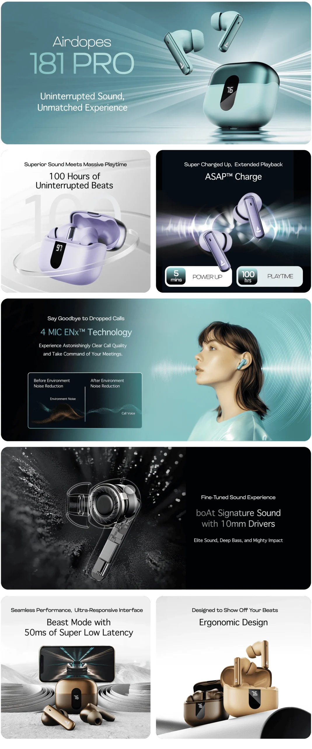 Boat 181 pro Airpods pro Wireless Earbuds with 100 Hours Playback Feature Image